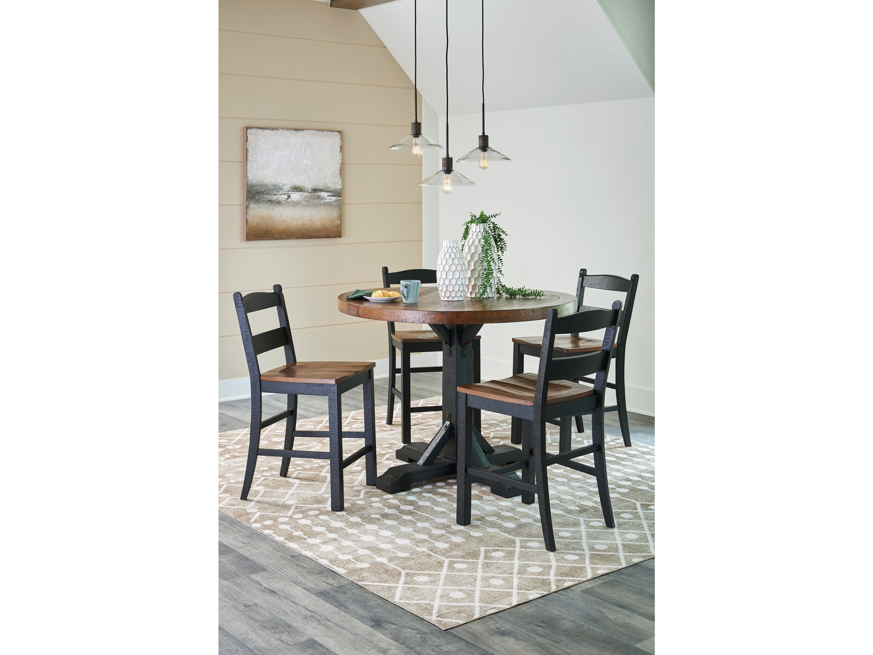 Valebeck Black/Brown Counter Height Dining Table and 4 Barstools
