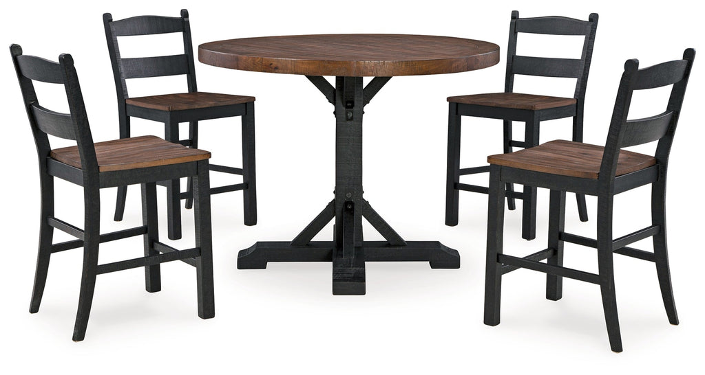 Valebeck Black/Brown Counter Height Dining Table and 4 Barstools