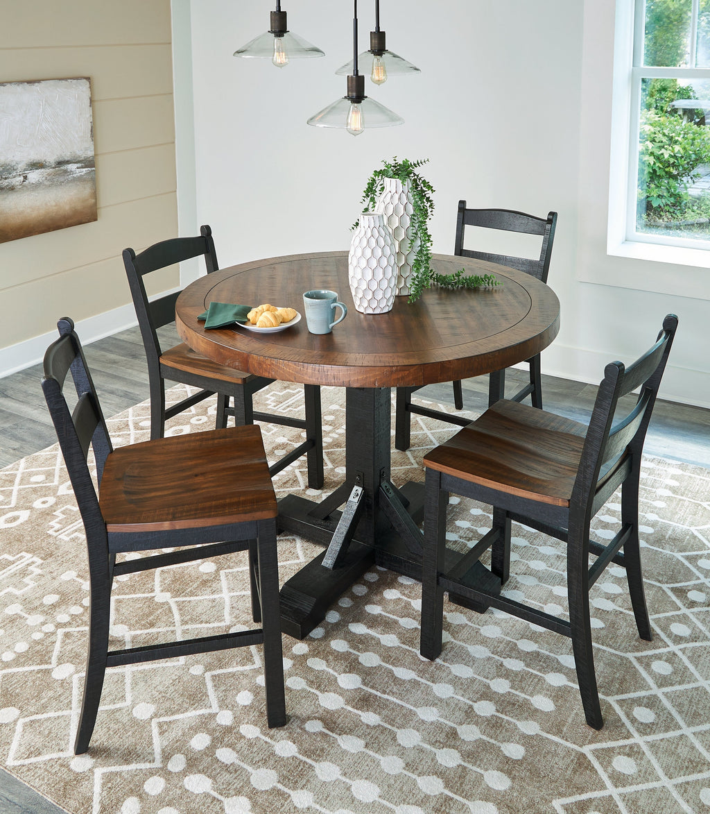 Valebeck Black/Brown Counter Height Dining Table and 4 Barstools