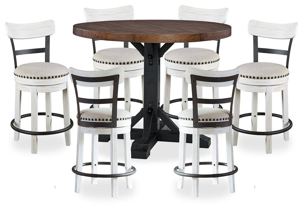 Valebeck Black/Brown Counter Height Dining Table and 6 Barstools