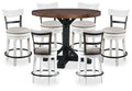 Valebeck Black/Brown Counter Height Dining Table and 6 Barstools