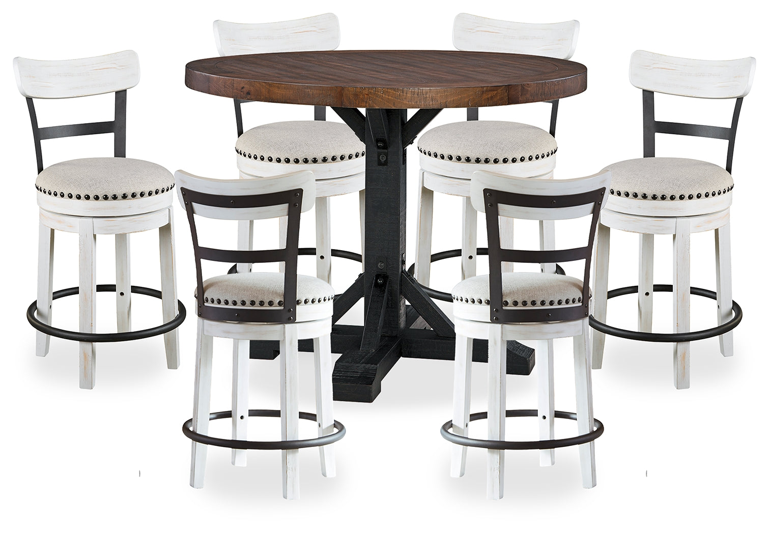 Valebeck Black/Brown Counter Height Dining Table and 6 Barstools