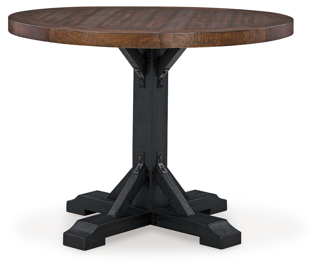 Valebeck Black/Brown Counter Height Dining Table and 6 Barstools