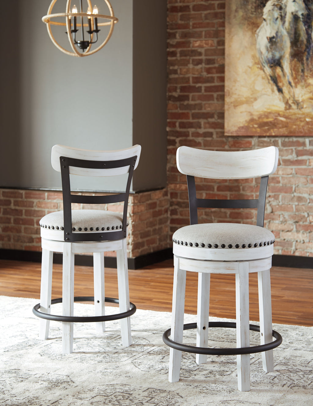 Valebeck Black/Brown Counter Height Dining Table and 6 Barstools