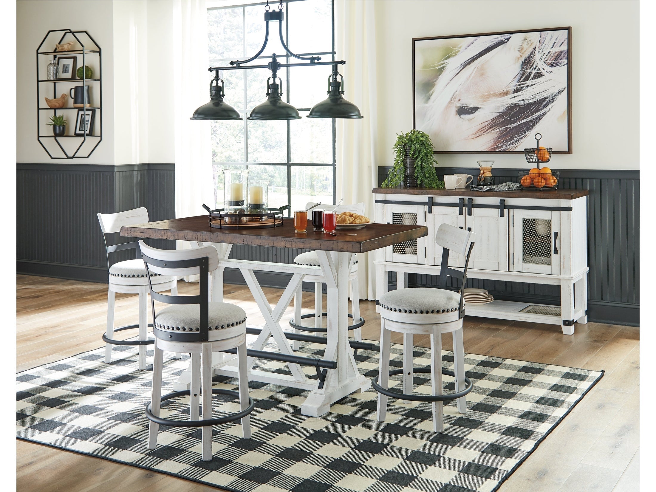 Valebeck Multi Counter Height Dining Table, 4 Barstools and Server