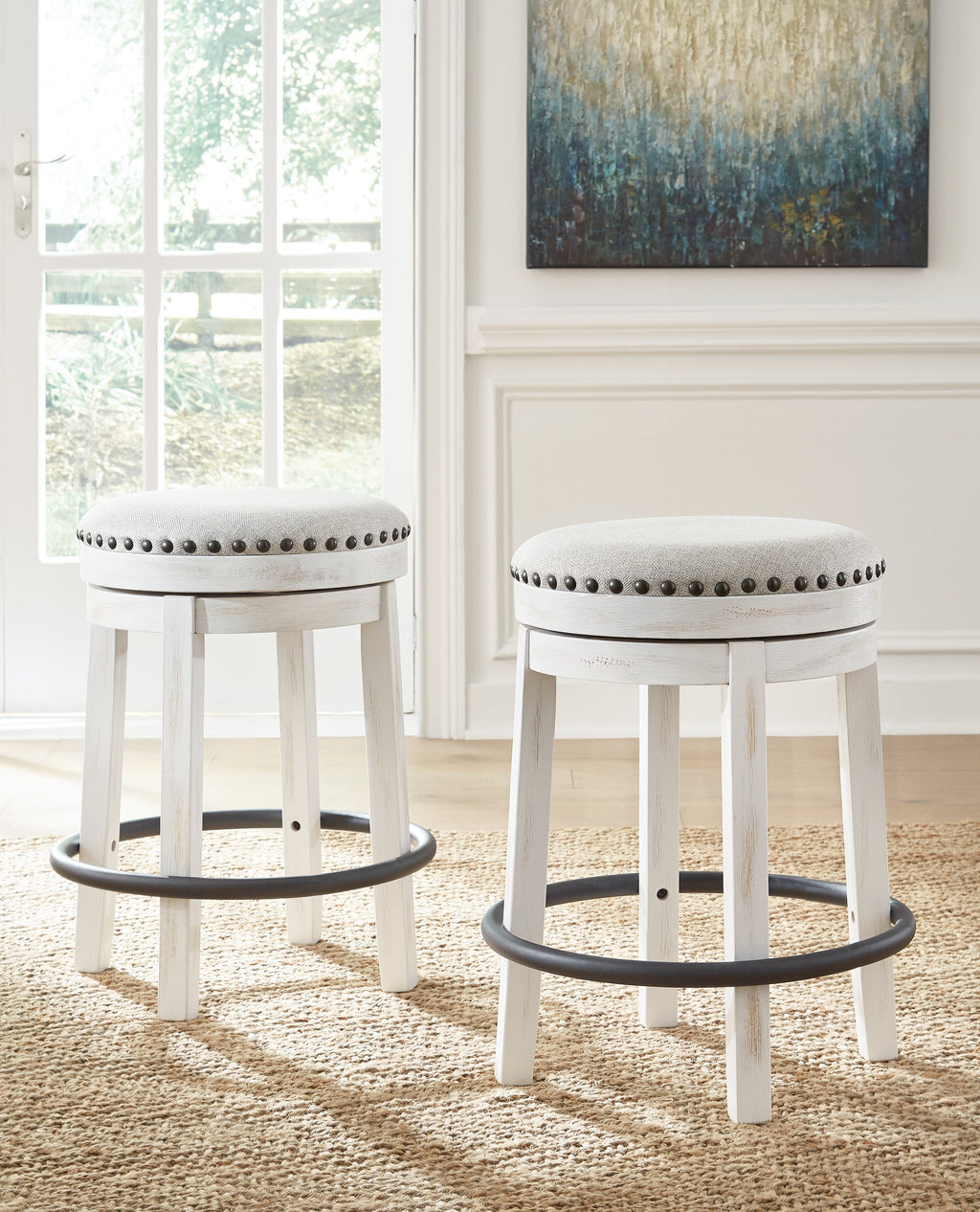 Valebeck White & Black Counter Height Stool