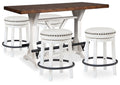 Valebeck White/Brown Counter Height Dining Table and 4 Barstools