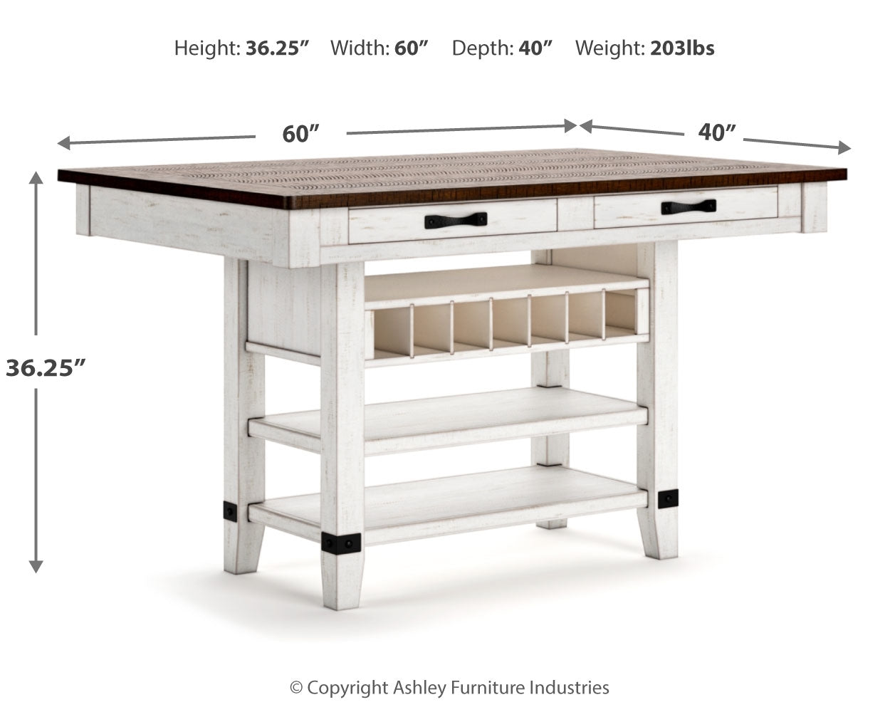 Valebeck White/Brown Counter Height Dining Table and 6 Chairs