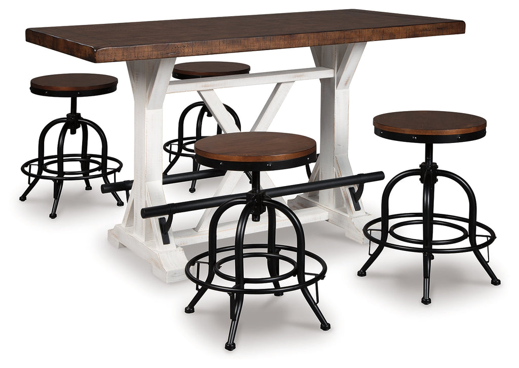 Valebeck White/Brown Counter Height Dining Table w/ 4 Barstools