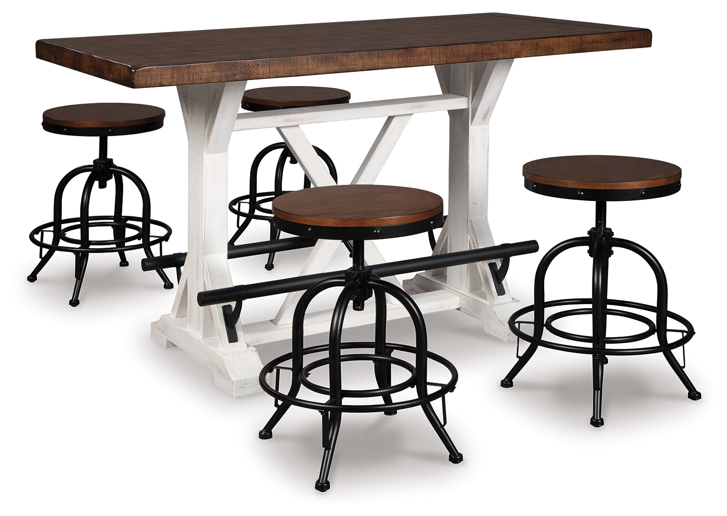 Valebeck White/Brown Counter Height Dining Table w/ 4 Barstools