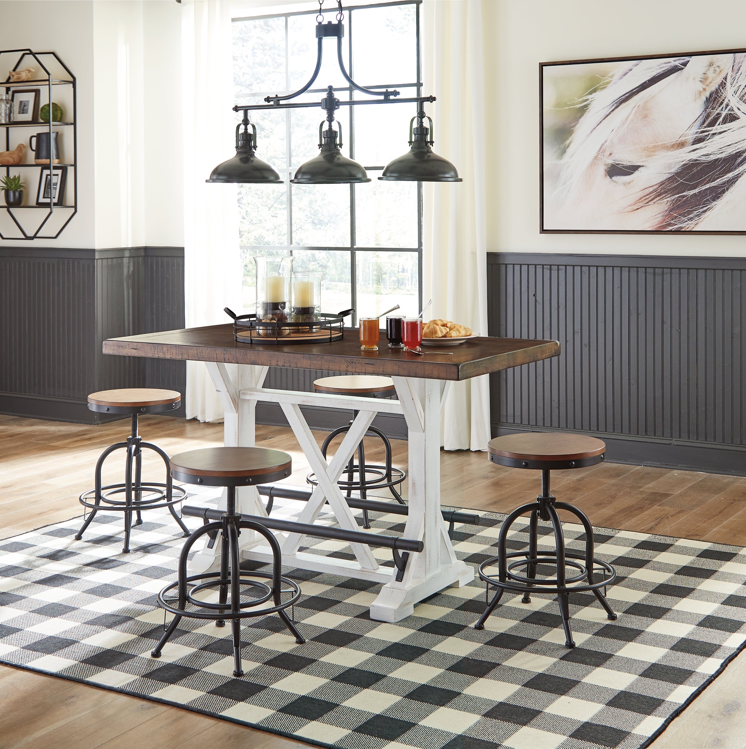 Valebeck White/Brown Counter Height Dining Table w/ 4 Barstools