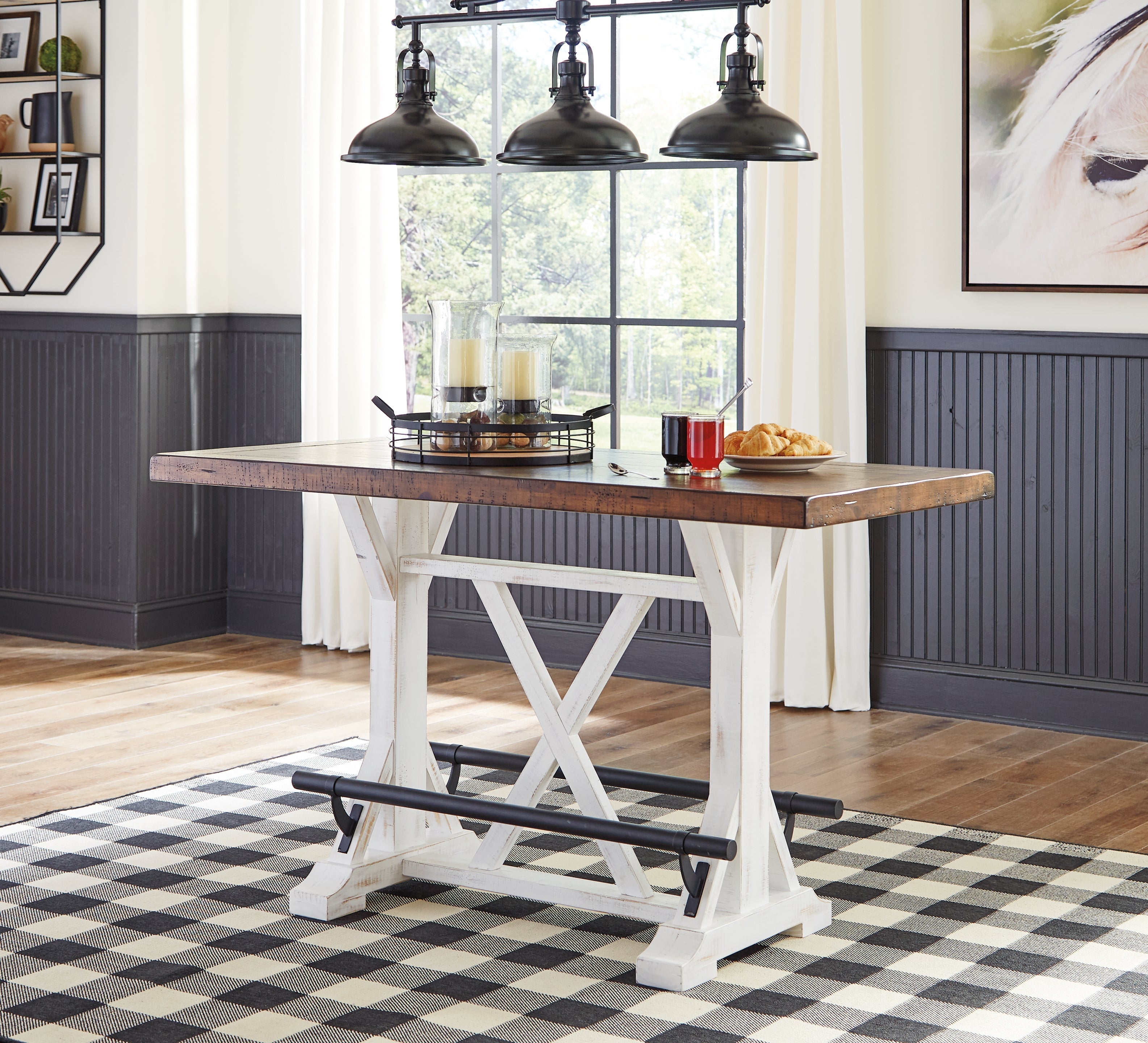 Valebeck White/Brown Counter Height Dining Table w/ 4 Barstools