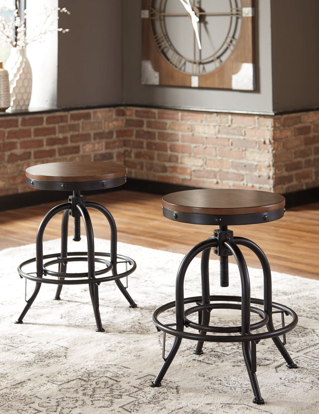 Valebeck White/Brown Counter Height Dining Table w/ 4 Barstools