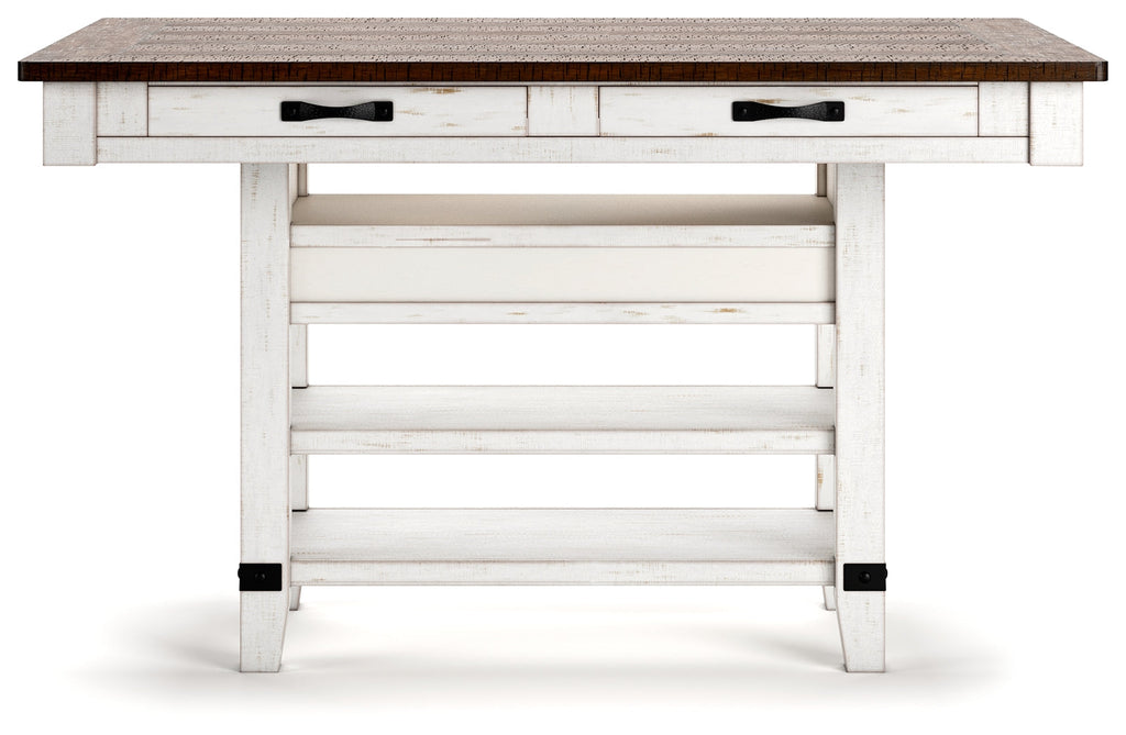 Valebeck White & Brown Counter Height Dining Table w/ Wine Rack