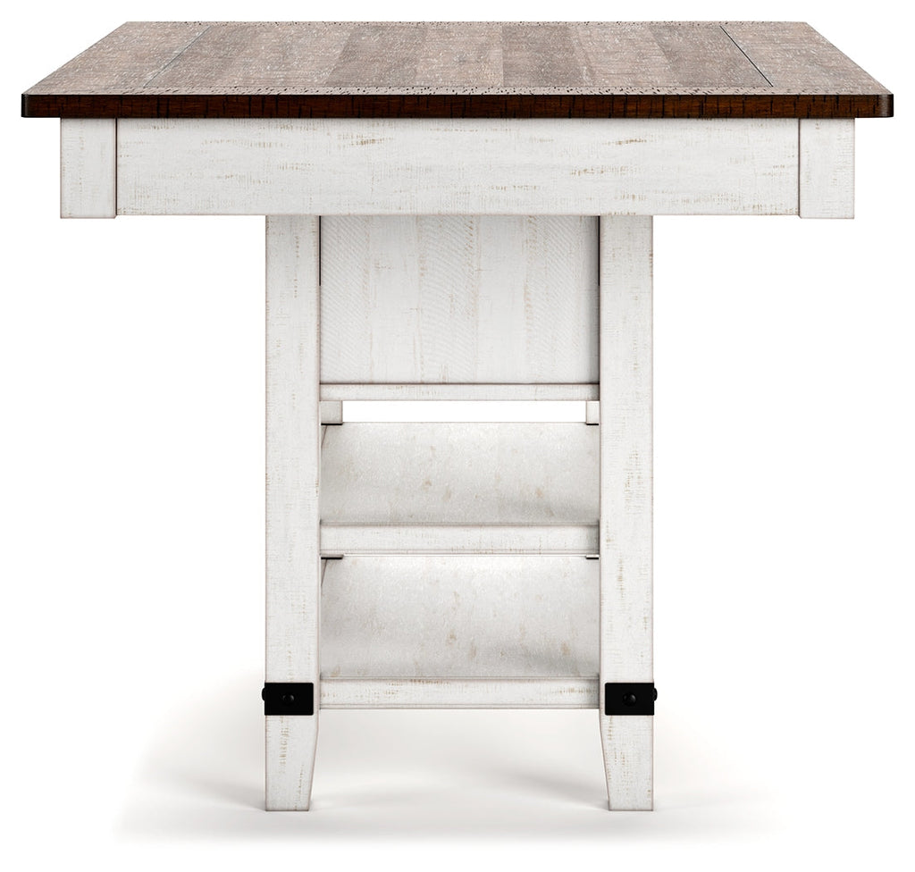 Valebeck White & Brown Counter Height Dining Table w/ Wine Rack