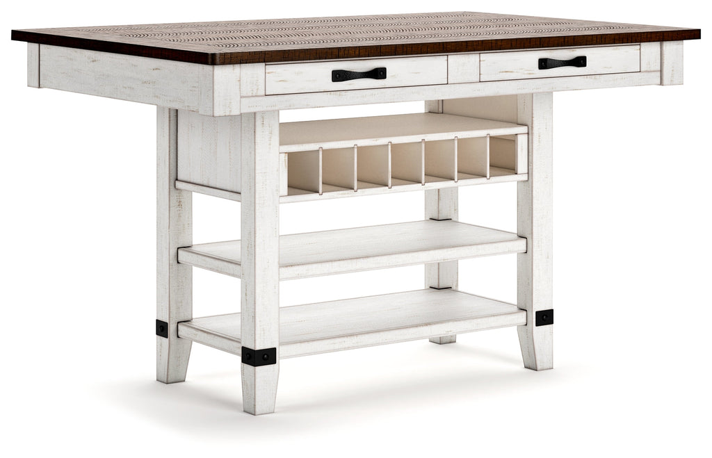 Valebeck White/Brown Counter Height Dining Table with 4 Barstools