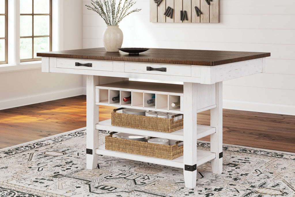 Valebeck White/Brown Counter Height Dining Table with 4 Barstools