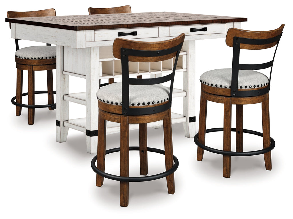 Valebeck White/Brown/Linen Counter Height Dining Table and 4 Barstools