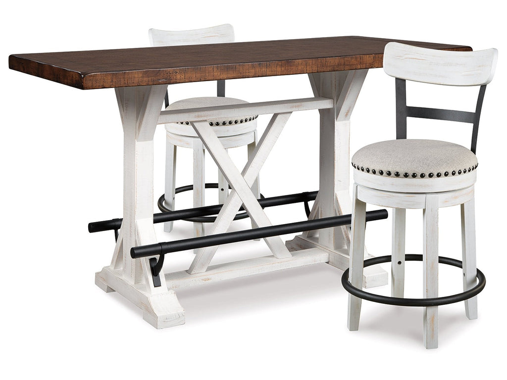 Valebeck White Counter Height Dining Table and 2 Barstools