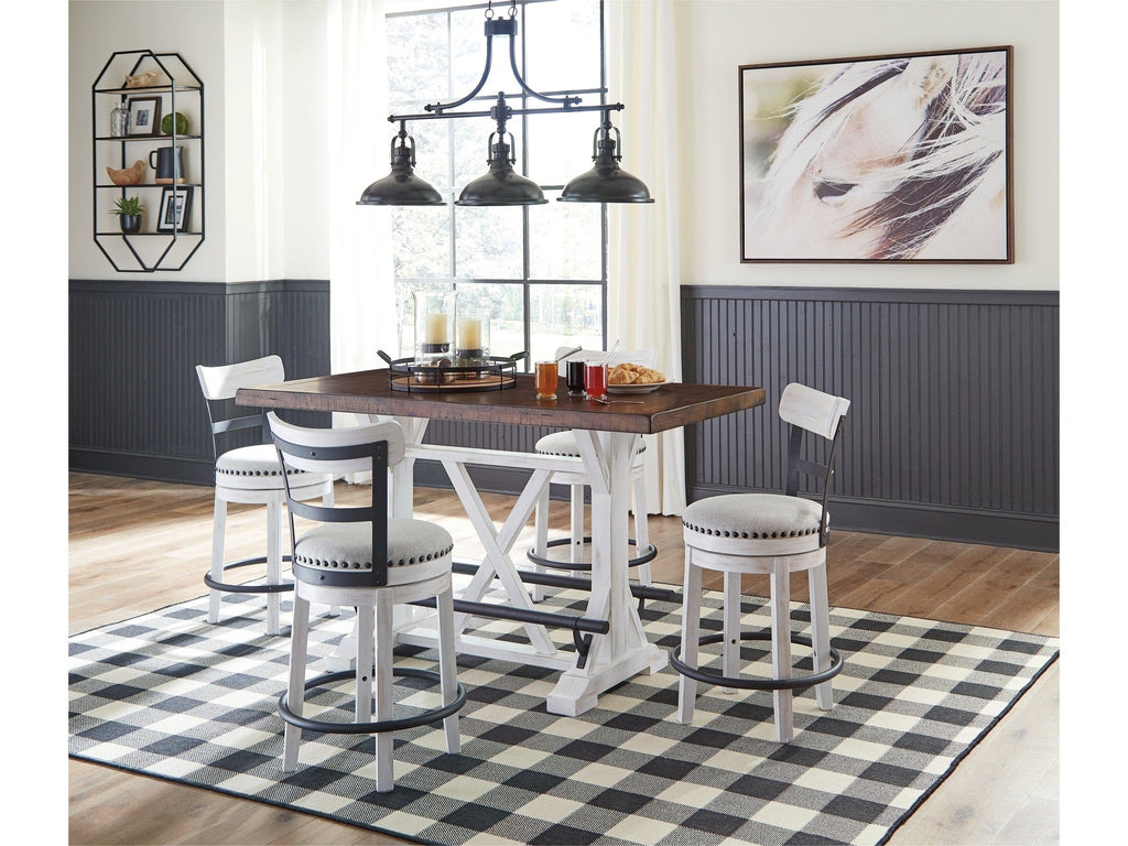 Valebeck White Counter Height Dining Table and 4 Barstools