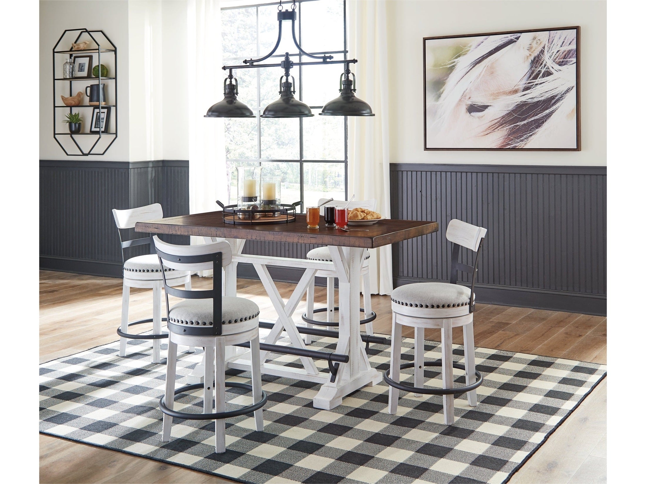 Valebeck White Counter Height Dining Table and 4 Barstools