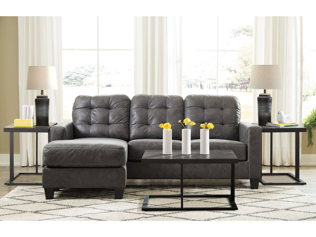 Venaldi Gunmetal Sofa Chaise with Occasional Table Set and Lamps