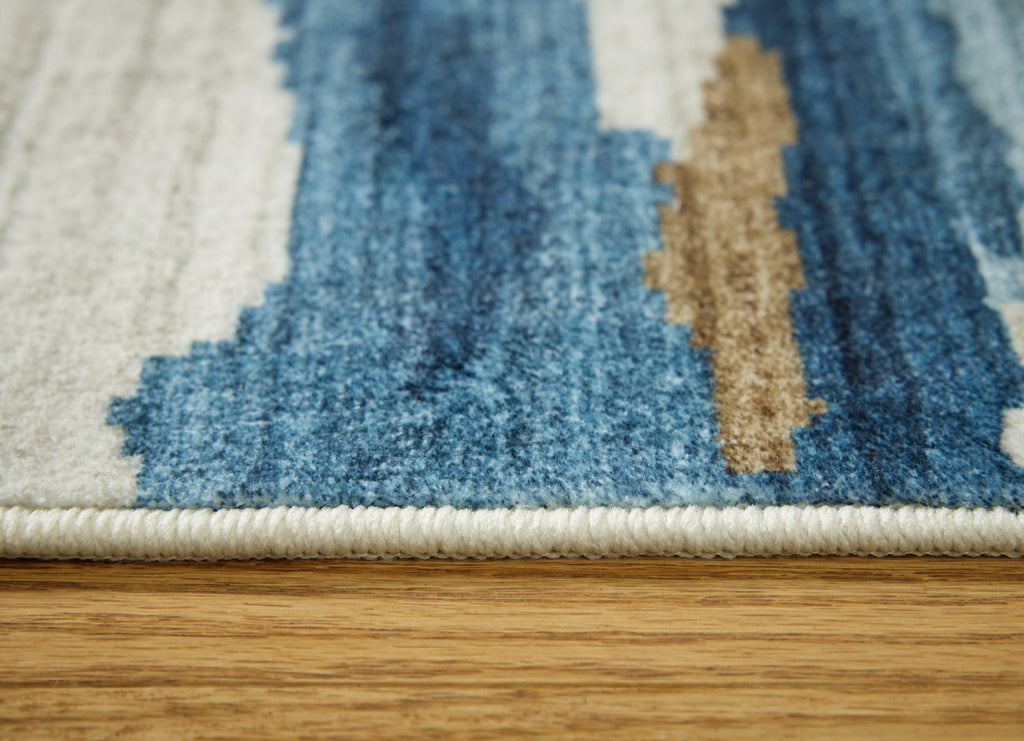 Vinlett Cream/Blue/Brown 8' x 10' Washable Rug