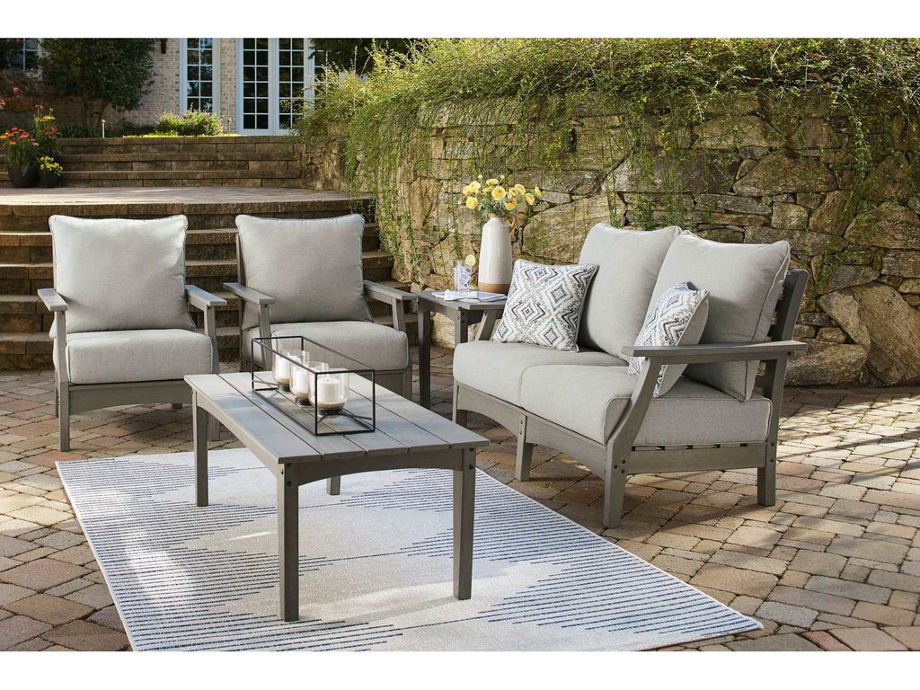Visola Gray Outdoor Conversation Set w/ Loveseat Coffee Table / 4pc