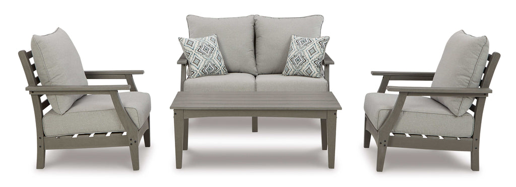 Visola Gray Outdoor Conversation Set w/ Loveseat Coffee Table / 4pc
