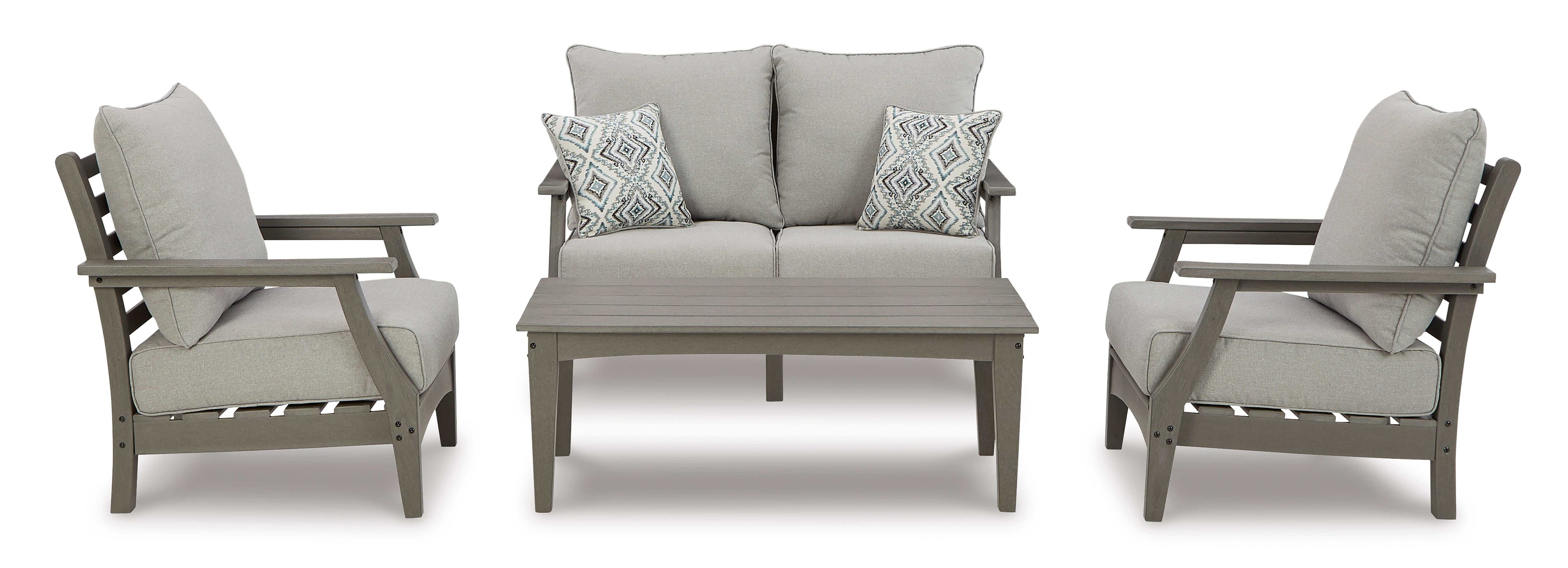 Visola Gray Outdoor Conversation Set w/ Loveseat Coffee Table / 4pc