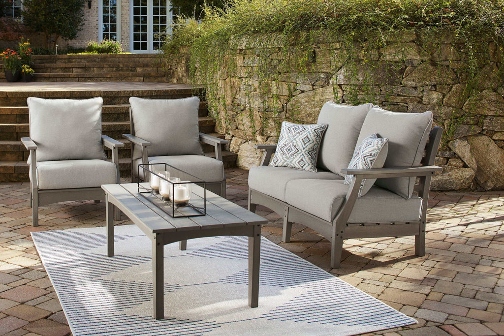 Visola Gray Outdoor Conversation Set w/ Loveseat Coffee Table / 4pc