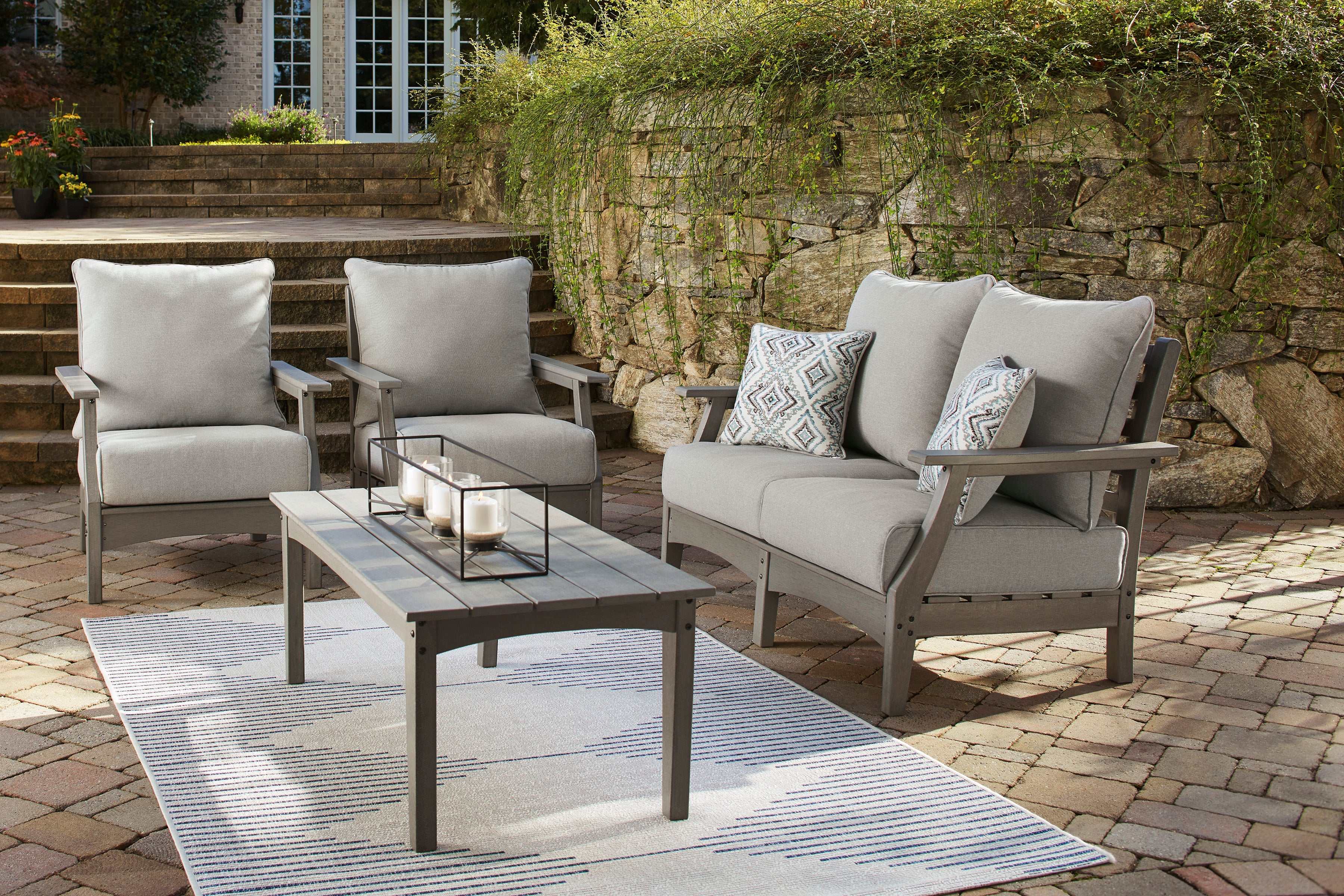 Visola Gray Outdoor Conversation Set w/ Loveseat Coffee Table / 4pc