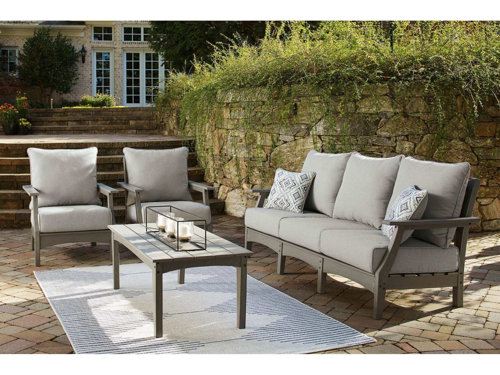 Visola Gray Outdoor Conversation Set w/ Sofa Coffee Table / 4pc