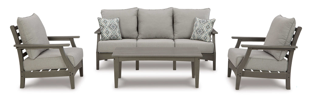 Visola Gray Outdoor Conversation Set w/ Sofa Coffee Table / 4pc