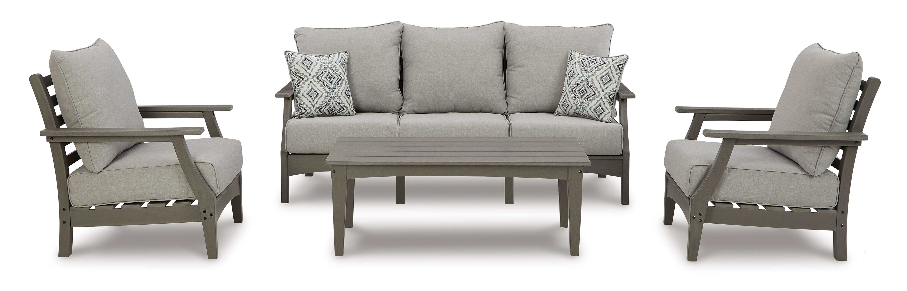 Visola Gray Outdoor Conversation Set w/ Sofa Coffee Table / 4pc