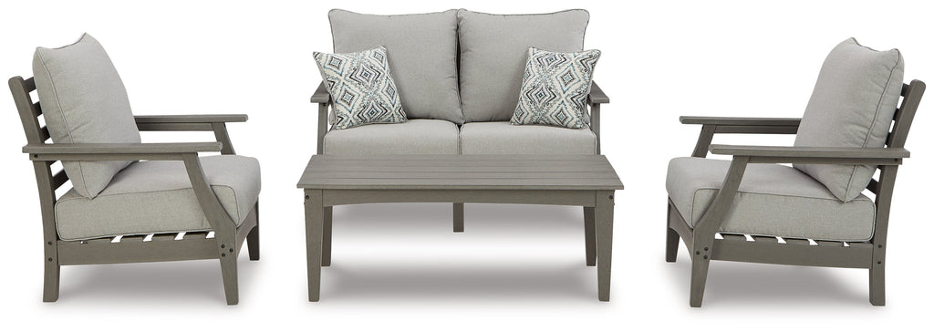 Visola Gray Outdoor Loveseat, 2 Lounge Chairs and Coffee Table