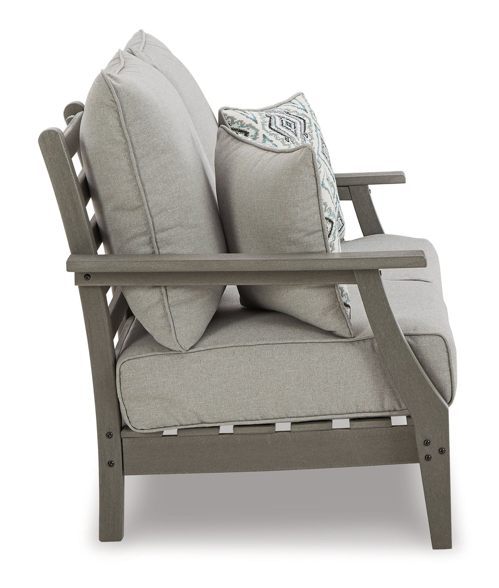 Visola Gray Outdoor Loveseat, 2 Lounge Chairs and Coffee Table