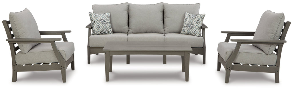 Visola Gray Outdoor Sofa, 2 Lounge Chairs and Coffee Table