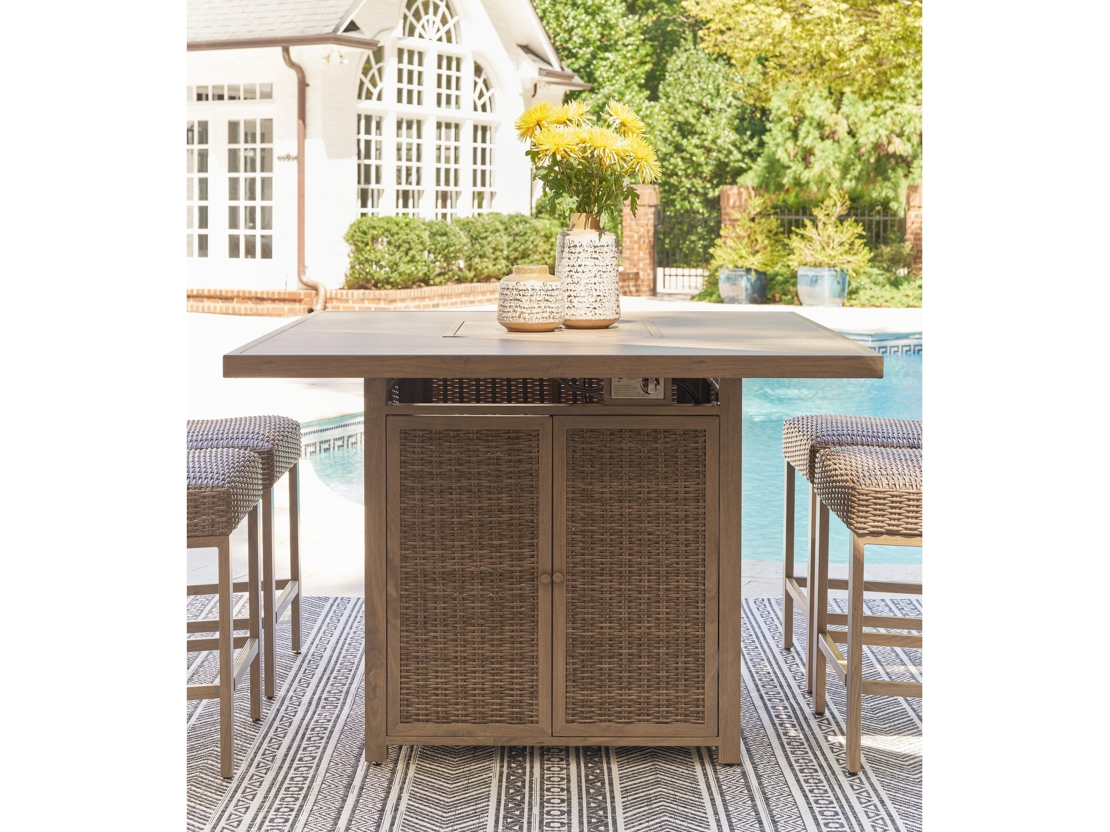 Walton Bridge Driftwood Outdoor Bar Table with Fire Pit