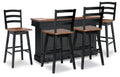 Wildenauer Brown/Black Bar Table and 4 Barstools