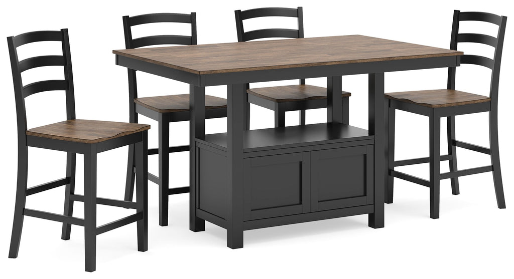 Wildenauer Brown/Black Counter Height Dining Table w/4 Barstools