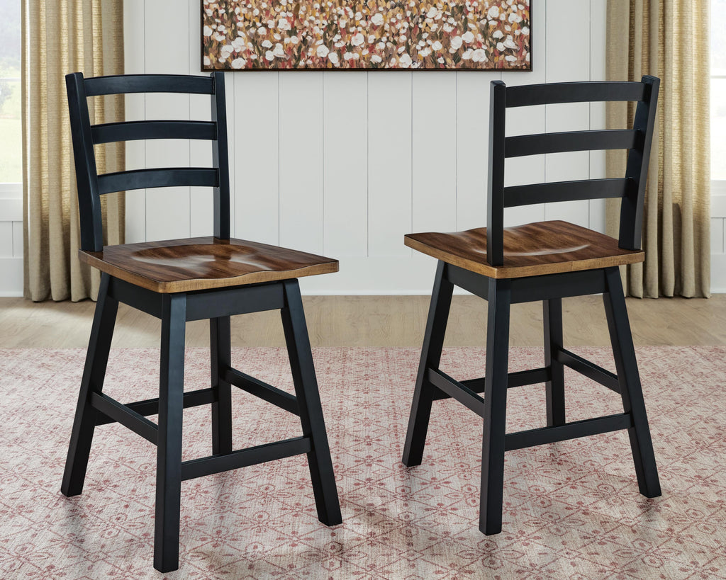 Wildenauer Brown/Black Counter Height Swivel Barstool (Set of 2)