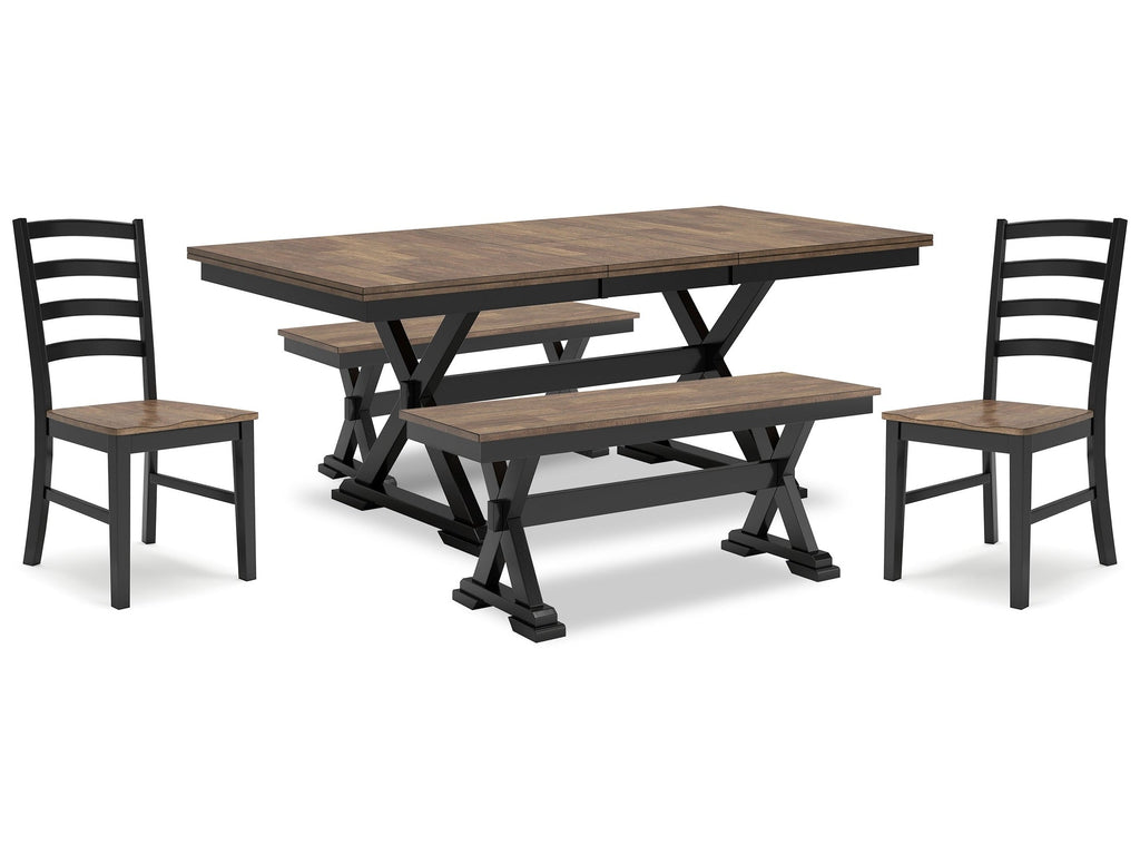 Wildenauer Brown/Black Dining Table, 2 Chairs and 2 Benches