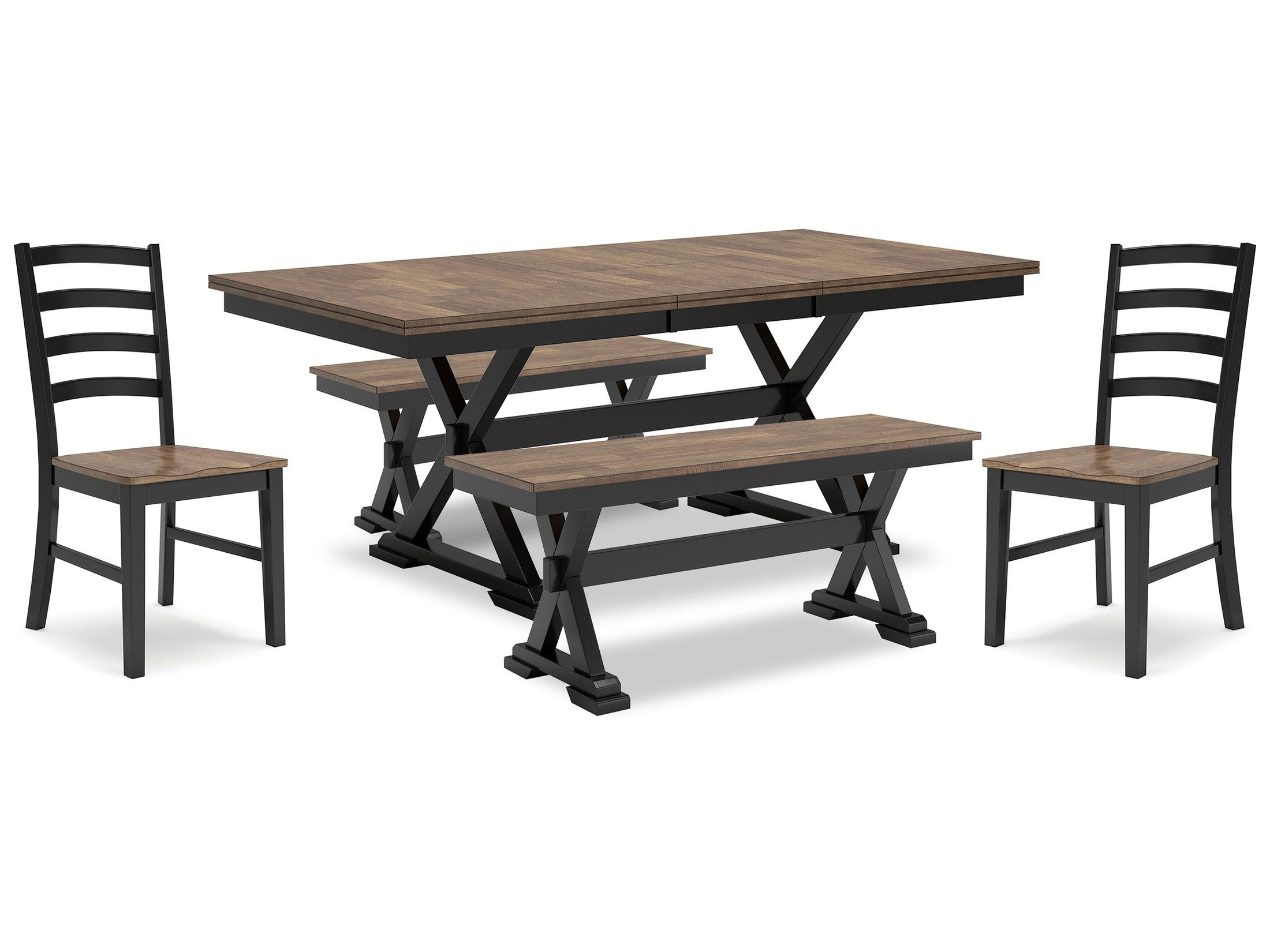 Wildenauer Brown/Black Dining Table, 2 Chairs and 2 Benches