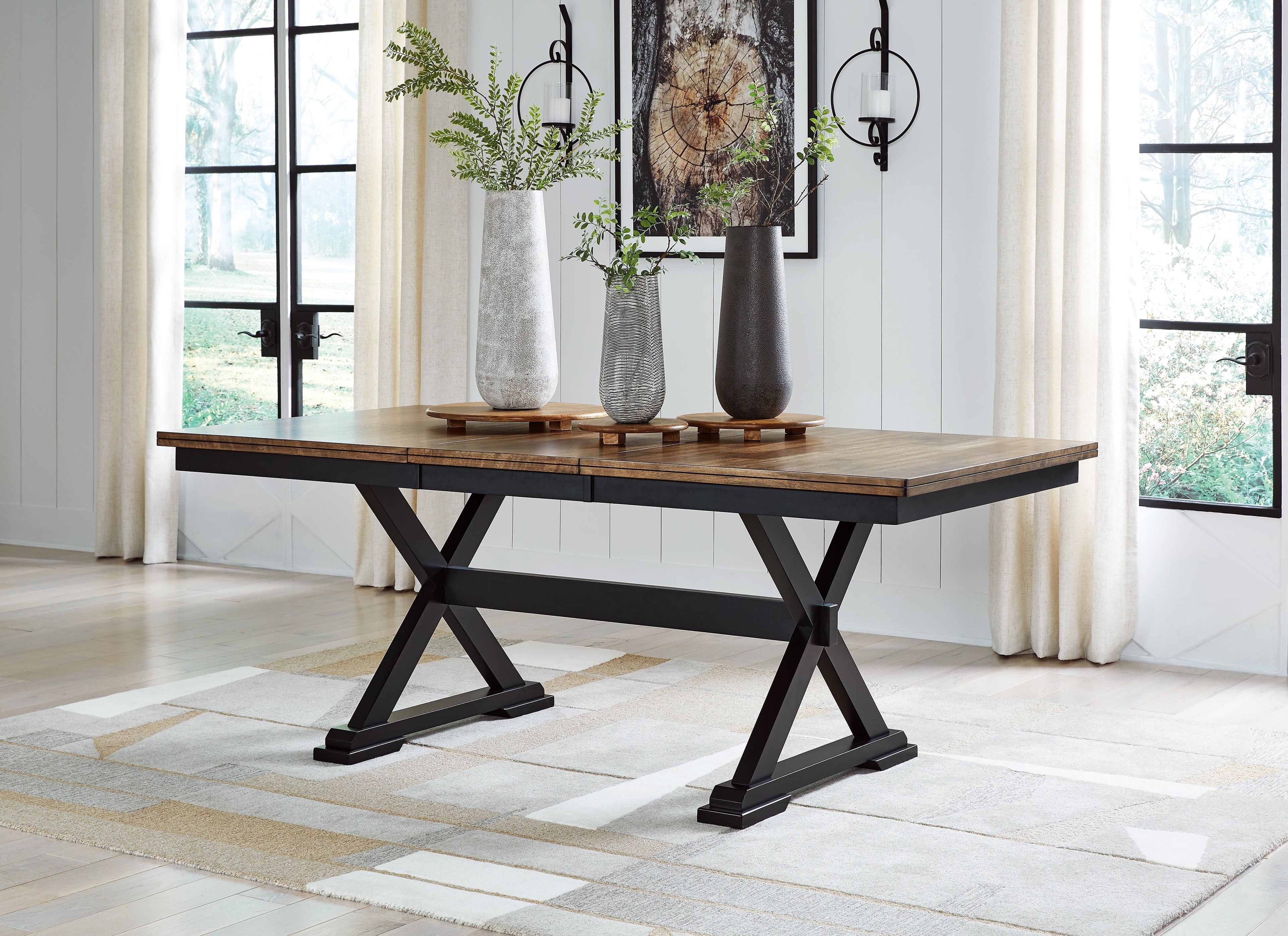 Wildenauer Brown/Black Dining Table, 2 Chairs and 2 Benches
