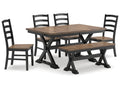Wildenauer Brown/Black Dining Table w/4 Chairs & Bench