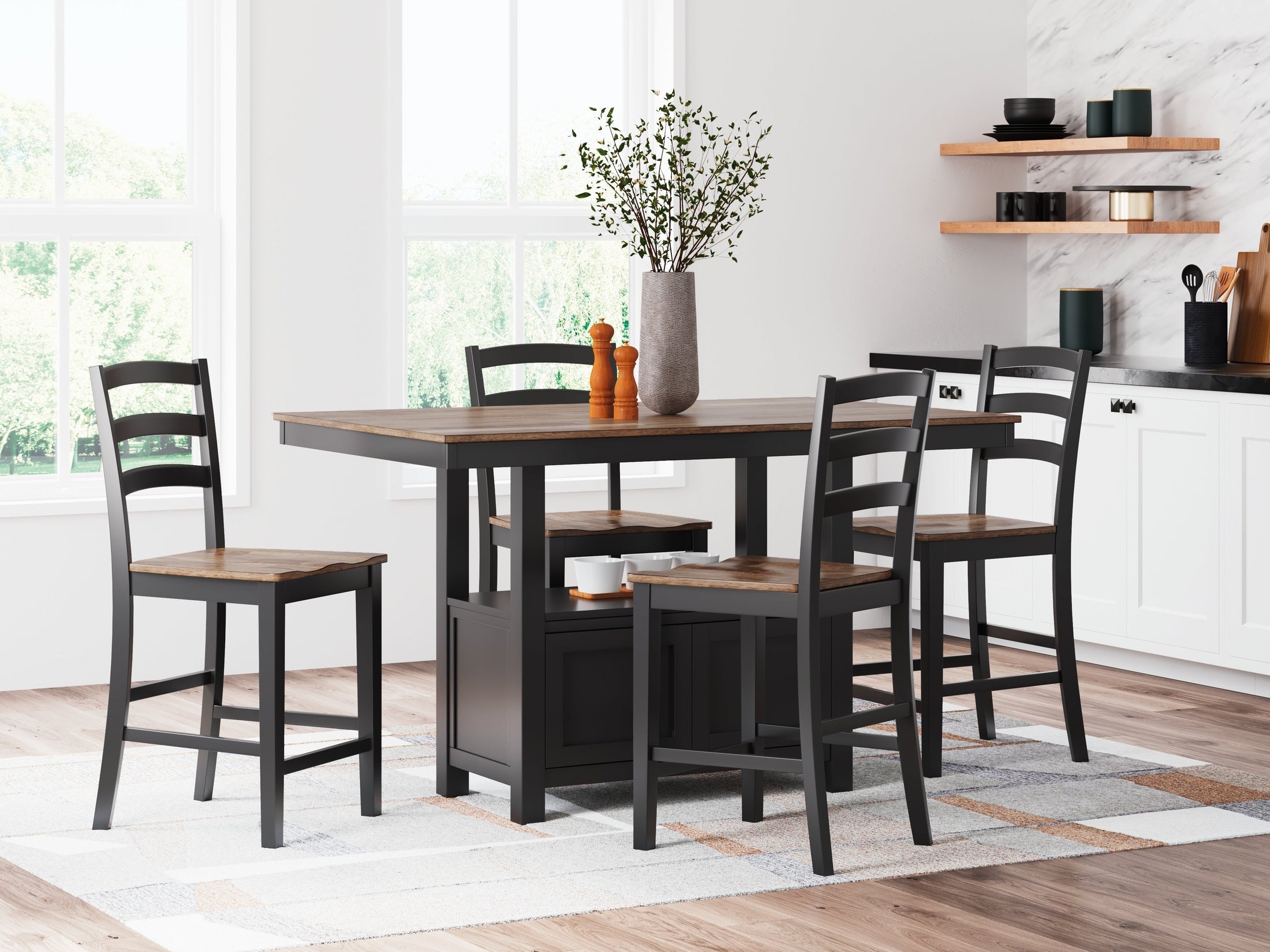 Wildenauer Brown/Black Dining Table w/4 Chairs
