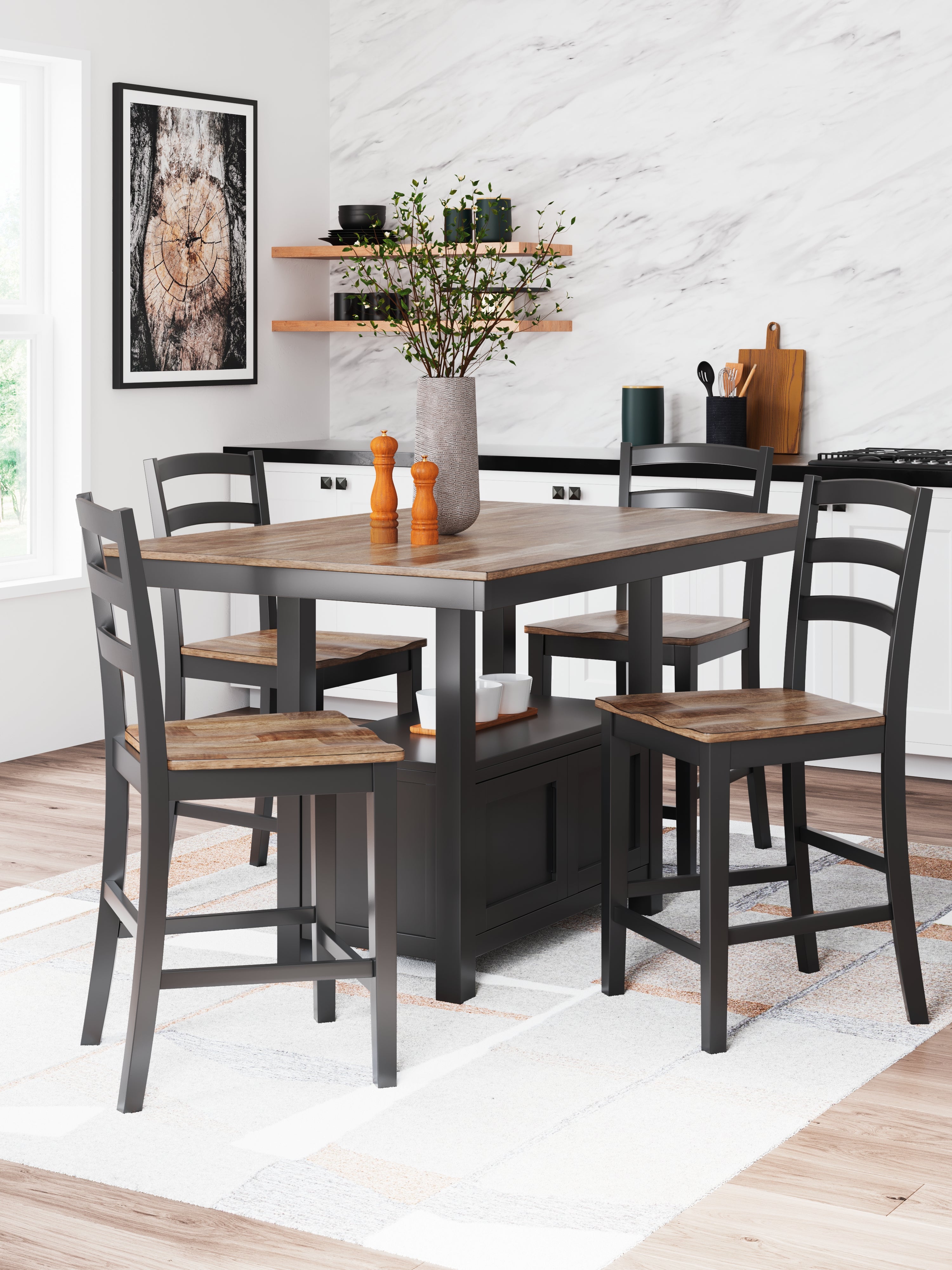 Wildenauer Brown/Black Dining Table w/4 Chairs