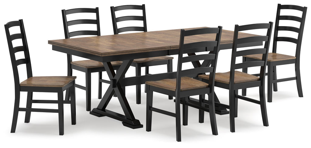 Wildenauer Brown/Black Extension Dining Table w/6 Chairs