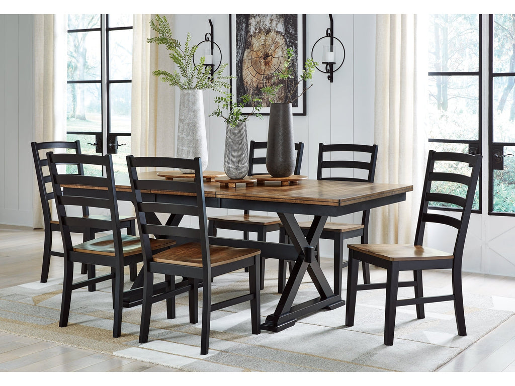 Wildenauer Brown/Black Extension Dining Table w/6 Chairs